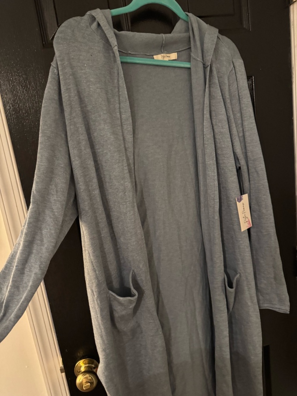 Light Blue Hooded Open-Front Women's Sweater Cardigan